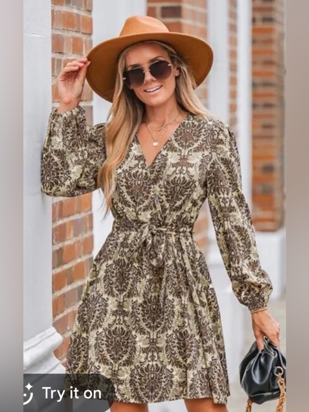 NWT Cupshe V-Neck Long Sleeve Printed Dress